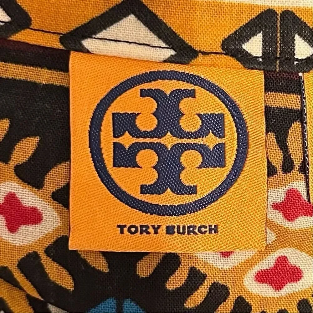 Tory Burch Geometric Wool Blend Multicolor V-Neck Pullover 3/4 Sleeve Blouse Top